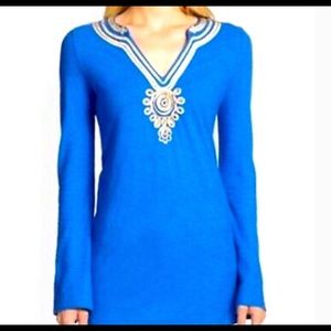 NWT Lilly Pulitzer Emerson Tunic Pullover blue and gold XL